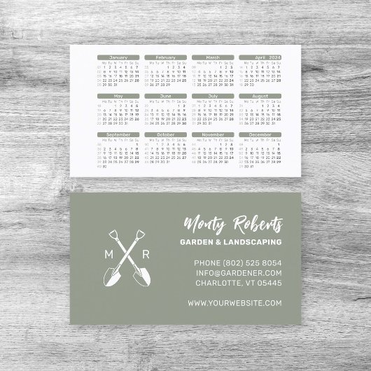 2024 Minimalistische Dusky Green Pocket Kalender | Visitekaartje