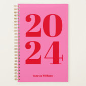 2024 Modern Bold Red - Hot Pink Typography Planner (Voorkant)