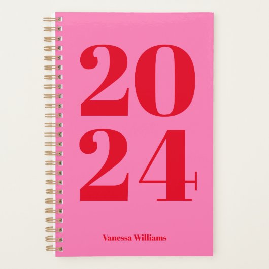 2024 Modern Bold Red - Hot Pink Typography Planner (Voorkant)