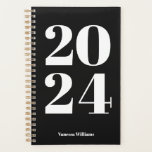 2024 Moderne Bold Zwart & Wit Typografie Planner<br><div class="desc">NewParkLane - Voeg kleur toe aan je leven,  met deze leuke moderne planner,  met '2024' in vetgedrukte witte typografie tegen een zwarte achtergrond. Voeg jouw naam toe voor een persoonlijk ontwerp. Bekijk deze verzameling voor overeenkomende objecten.</div>