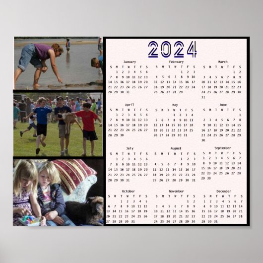 2024 Moderne minimale familie 3 fotokalender Poster (Voorkant)