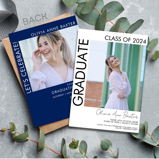 2024 Moderne minimale fotoafstudeerfeest Invitat Kaart