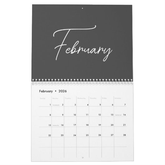 2024 Moderne minimalistische Boho Black fotocollag Kalender (Feb 2026)