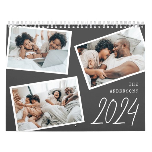 2024 Moderne minimalistische Boho Black fotocollag Kalender (Hoes)