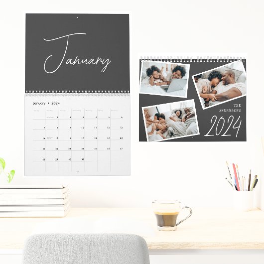 2024 Moderne minimalistische Boho Black fotocollag Kalender