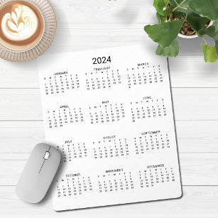 2024 Moderne minimalistische zwart-wit kalender Muismat