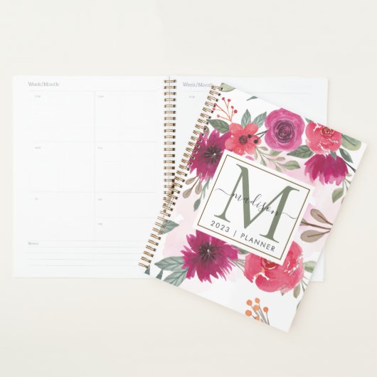 2024 Monogram Waterverf Bloemenweekblad Maandelijk Planner (Display)