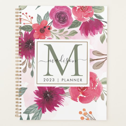 2024 Monogram Waterverf Bloemenweekblad Maandelijk Planner (Voorkant)