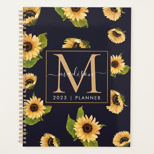 2024 Monogram Zonnebloem Wekelijks Maandelijks Nie Planner (Voorkant)