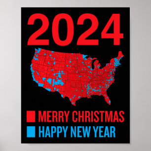 2024 Nauwkeurige Verkiezingskaart Vrolijk Kerstfee Poster