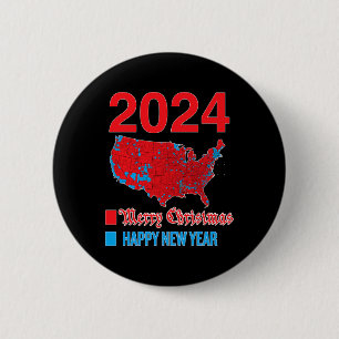 2024 Nauwkeurige Verkiezingskaart Vrolijk Kerstfee Ronde Button 5,7 Cm