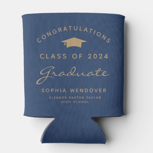 2024 Navy Blauw Goud Afstuderen Koelbox Blikjeskoeler (Achterkant)