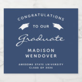 2024 Navy Blauw Wit Script Pet Afstuderen Sparkling Wijnetiket (Enkel label)