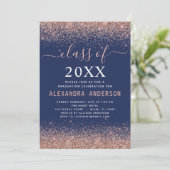 2024 Navy Blue Afstuderen Roze Rose Gold Glitter Kaart (Staand voorkant)