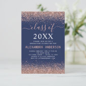 2024 Navy Blue Afstuderen Roze Rose Gold Glitter Kaart (Staand voorkant)