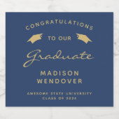 2024 Navy Blue Gold Script Pet Afstuderen Sparkling Wijnetiket (Enkel label)