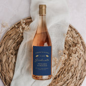 2024 Navy Blue Gold Script Pet Afstuderen Wijn Etiket