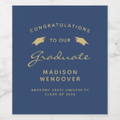 2024 Navy Blue Gold Script Pet Afstuderen Wijn Etiket (Enkel label)