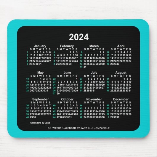 2024 Neon 52 weken ISO-kalender door Janz Two Tone Muismat (Voorkant)