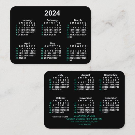 2024 Neon 52 weken ISO-kalender door Janz Visitekaartje (Voorkant / Achterkant)