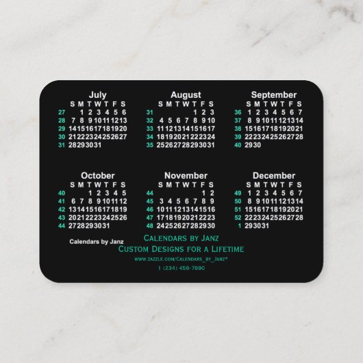 2024 Neon 52 weken ISO-kalender door Janz Visitekaartje (Achterkant)