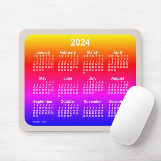 2024 Neon Rainbow-kalender van Janz Two Tone Muismat (Met muis)
