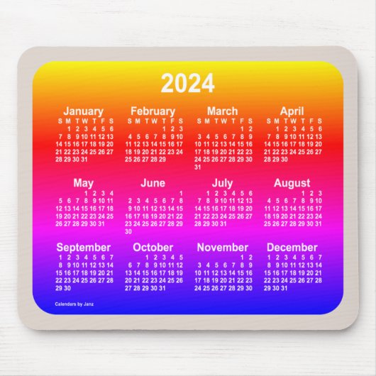 2024 Neon Rainbow-kalender van Janz Two Tone Muismat (Voorkant)