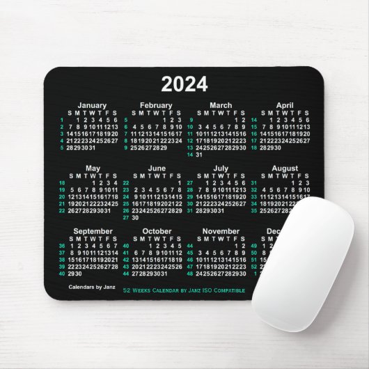 2024 Neon White 52 weken ISO-kalender door Janz Muismat (Met muis)