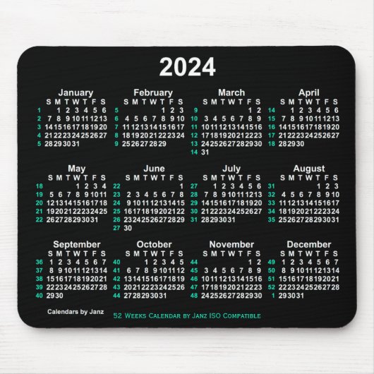 2024 Neon White 52 weken ISO-kalender door Janz Muismat (Voorkant)