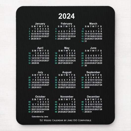 2024 Neon White 52 weken ISO-kalender door Janz Muismat (Voorkant)