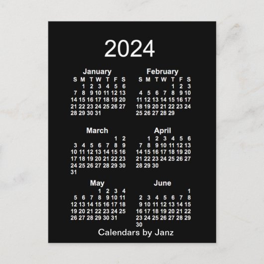 2024 Neon White 6 maanden Mini Calendar van Janz Briefkaart (Voorkant)
