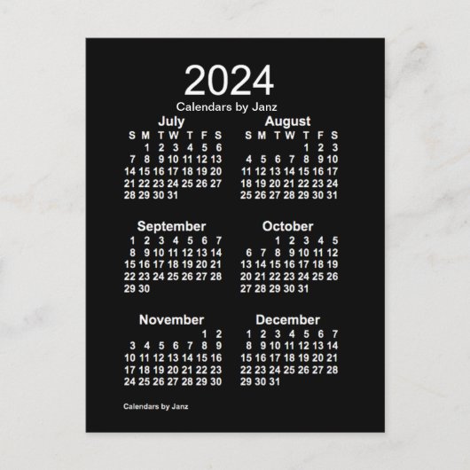 2024 Neon White 6 maanden Mini Calendar van Janz Briefkaart (Voorkant)