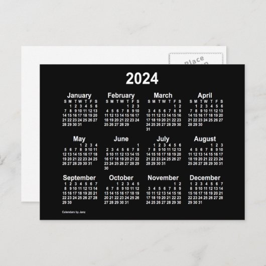 2024 Neon White Mini Calendar van Janz Briefkaart (Voorkant / Achterkant)