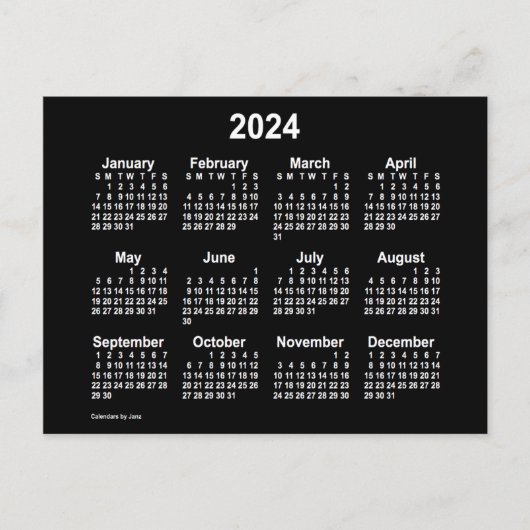 2024 Neon White Mini Calendar van Janz Briefkaart (Voorkant)