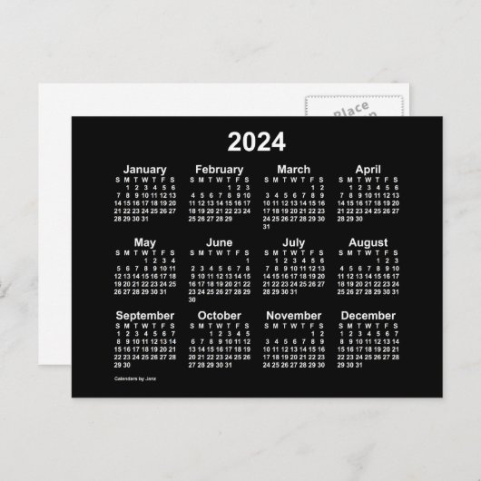 2024 Neon White Mini Calendar van Janz Briefkaart (Voorkant / Achterkant)