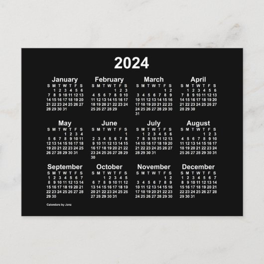 2024 Neon White Mini Calendar van Janz Briefkaart (Voorkant)