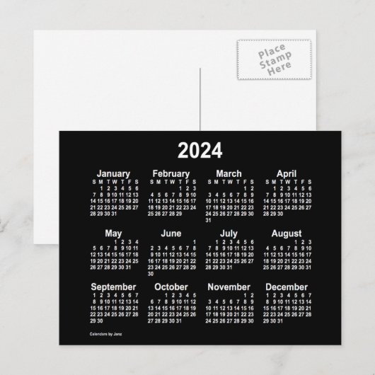 2024 Neon White Mini Kalender van Janz Briefkaart (Voorkant / Achterkant)