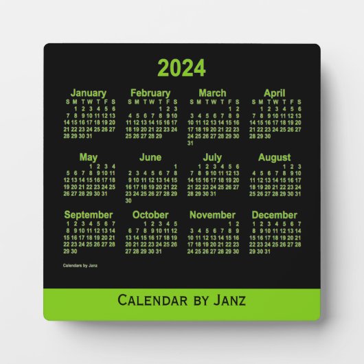 2024 Neon Yellow Green Desk Calendar van Janz Fotoplaat (Voorkant)