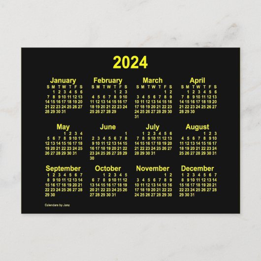 2024 Neon Yellow Mini Agenda van Janz Briefkaart (Voorkant)
