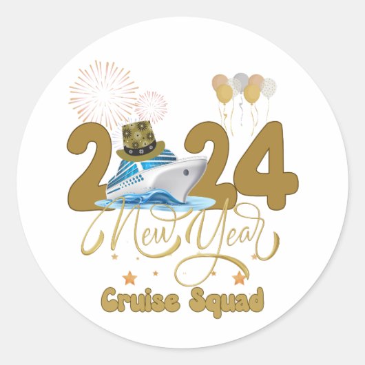 2024 New Year Cruise Squad NYE Party Reisgroep Ronde Sticker (Voorkant)