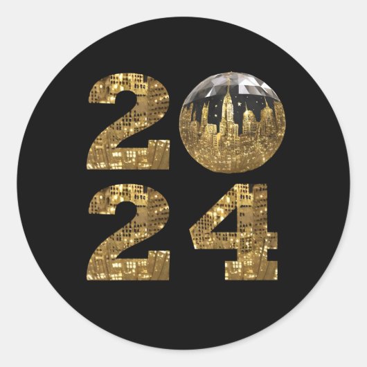 2024 New Years Eve Party-Ball-NYC Gold- Ronde Sticker (Voorkant)