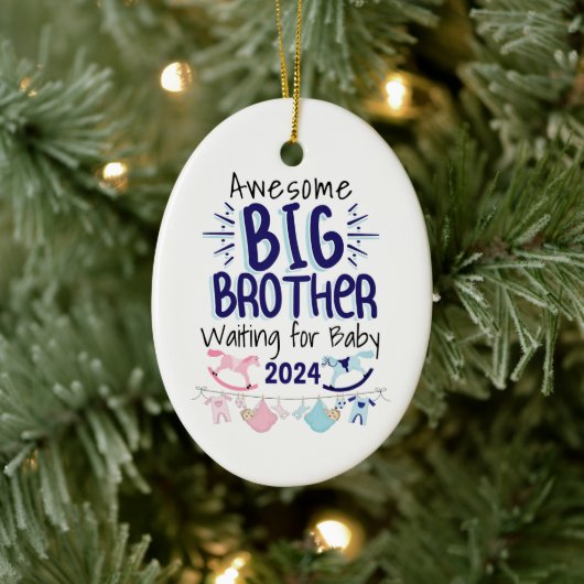 2024 Nieuwe Big Brother Wachten op Baby Sibling Keramisch Ornament (Boom)