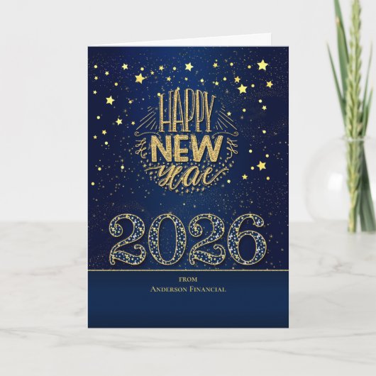 2024 Nieuwjaar blauw en goud met naam Feestdagen Kaart (Voorkant)