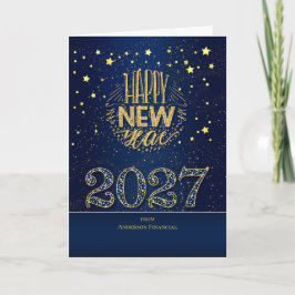 2024 Nieuwjaar Blauw en Goud met Naam Feestdagen Kaart