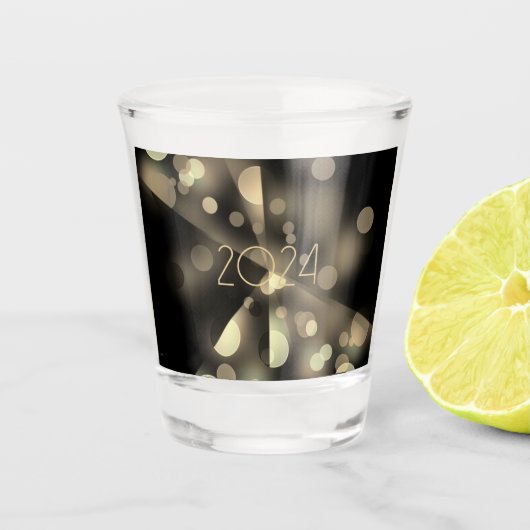 2024 Nieuwjaar met gouden bubbels Shot Glas (Voorkant)