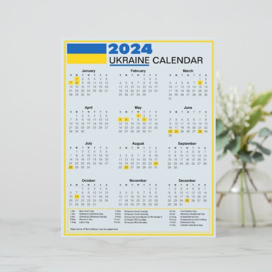 2024 Oekraïense kalender met Oekraïense Feestdagen (Staand voorkant)