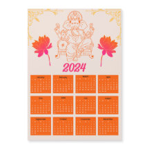 2024 Oranje Kalender - Lord Ganpati Magnetische Ka