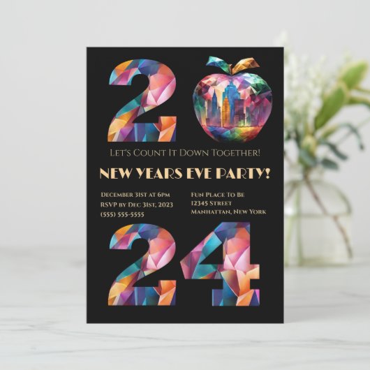 2024 Oudejaarsavond feest uitnodiging-kleurrijk- Kaart (Staand voorkant)