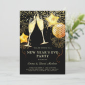 2024 Oudejaarsavond Gold Glitter op zwart Kaart (Staand voorkant)