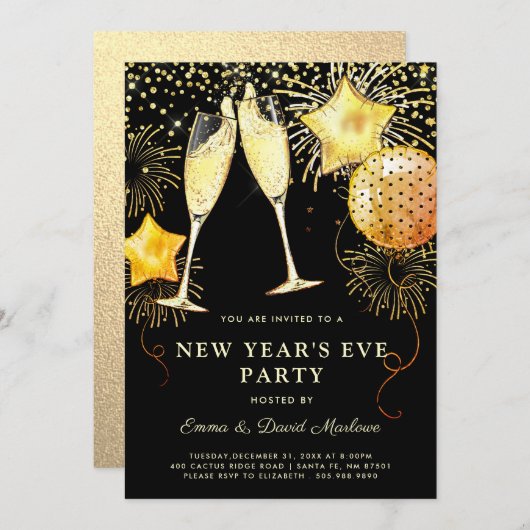 2024 Oudejaarsavond Gold Glitter op zwart Kaart (Voorkant / Achterkant)